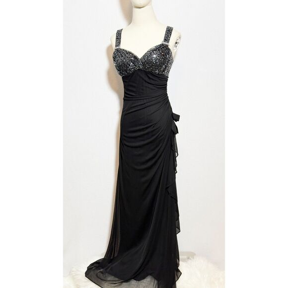 Blondie Nights by Stacy Sklar | Black Gown | Evening Prom | Sequin Top | Sz 5 - Picture 1 of 7
